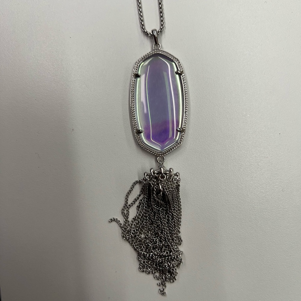 Kendra Scott Rayne Silver Long Pendant Necklace in Dichroic Glass
